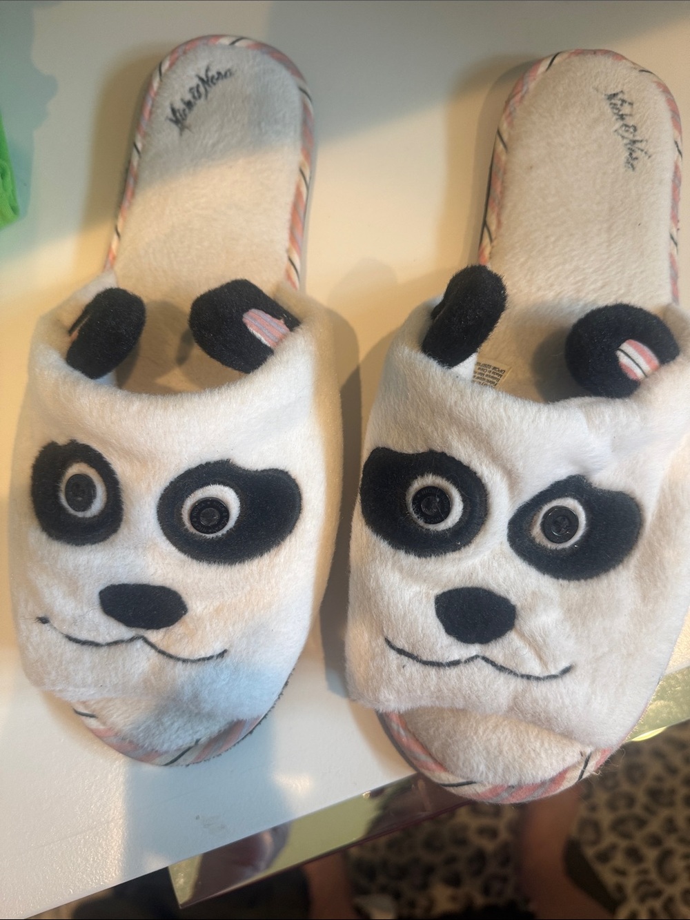 Nick & Nora Women’s Plush Panda Slippers - White and Black